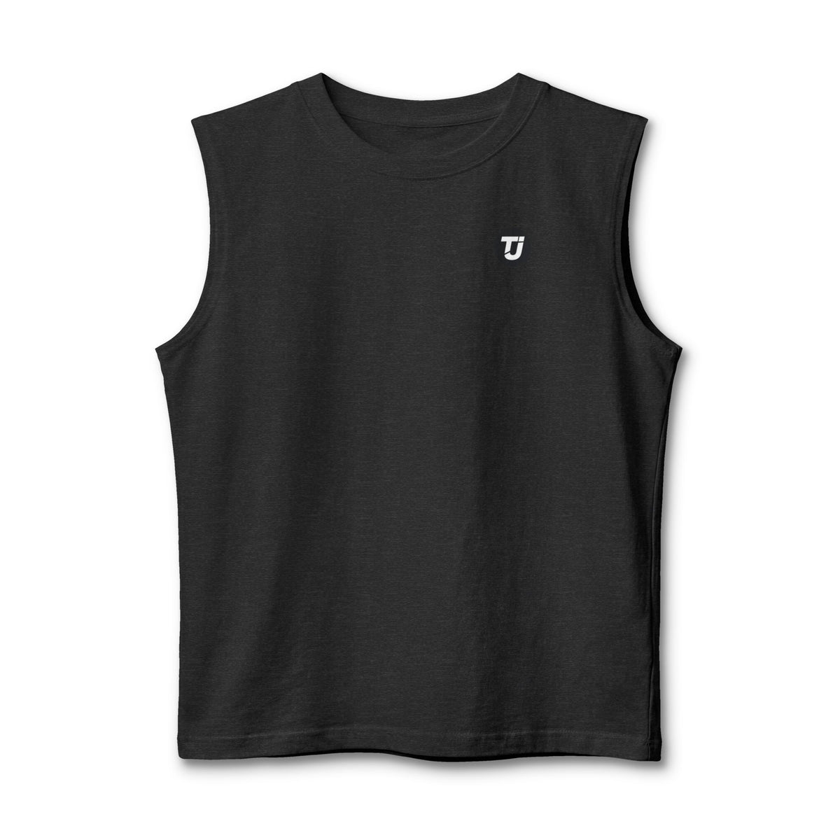 Black sleeveless shirt with 'WE KNOCK DOORS EST. 2017' text on a white background